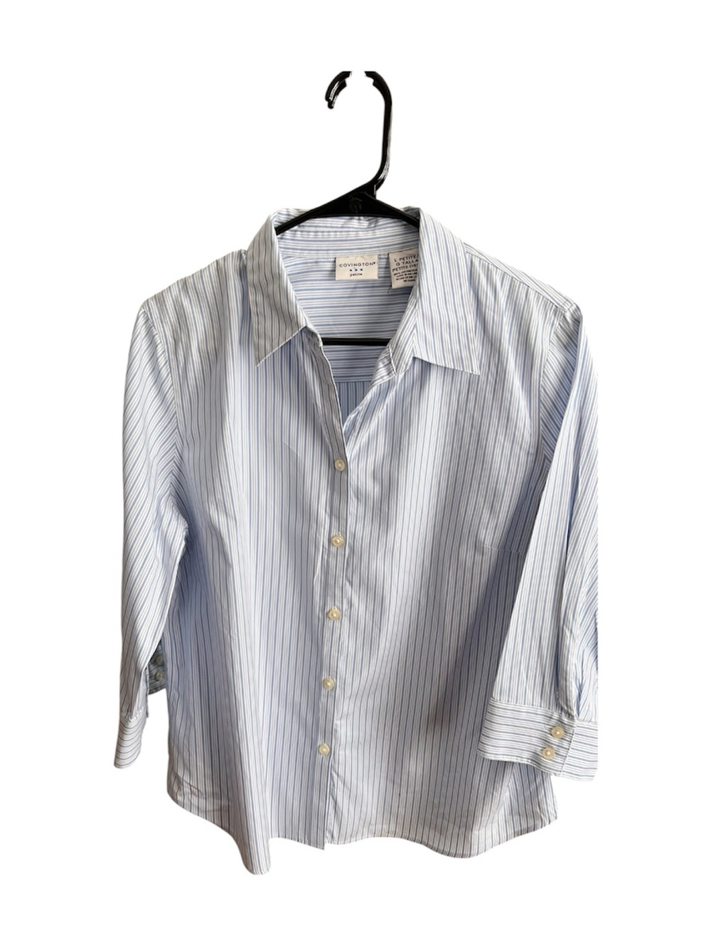 Light Blue Stripe women’s 3/4 sleeve button down Shirt
